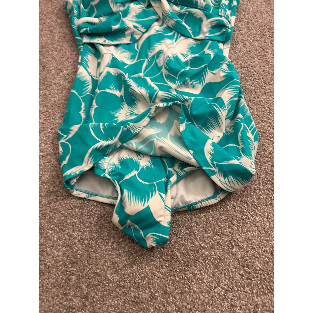 Croft‎ & Barrow Swim Dress Womens 12 Teal Floral Excellent Ruched One Piece - Picture 4 of 10